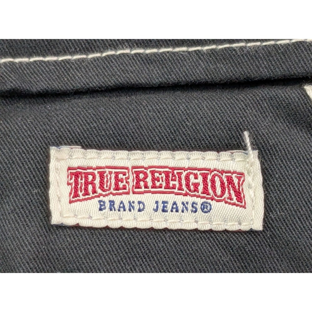 True Religion Mens Jet Black Contrast Stitch Cargo Pants 100335 Size 36 NEW - Picture 13 of 14